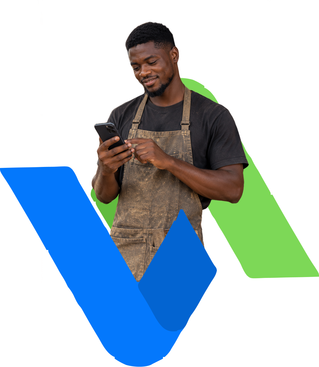 A Ghanaian business owner browsing his new website on his phone